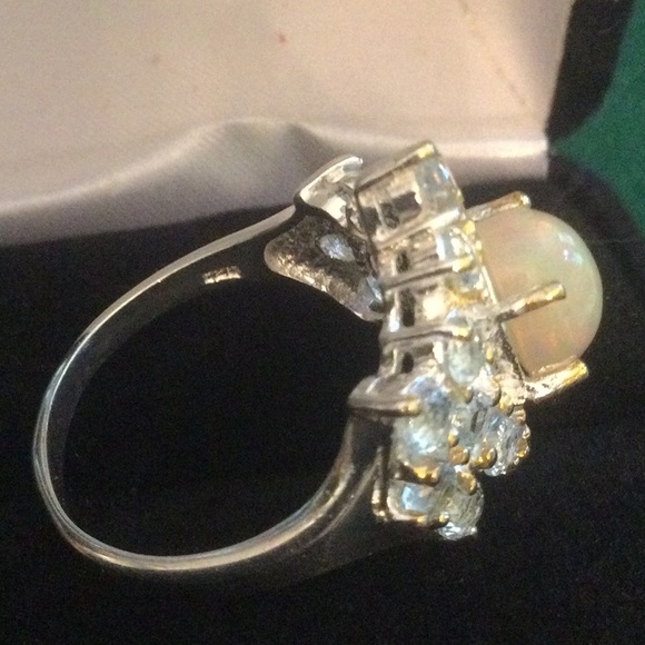 Genuine Natural Fire Opal & Aquamarine Ring, 9mm by 7mm - Picture 11 of 15
